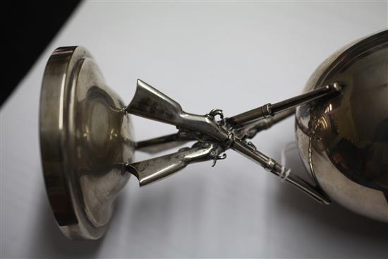 A late 19th/early 20th century Chinese silver shooting related presentation goblet by Tuck Chang, Shanghai, 9.5 oz.